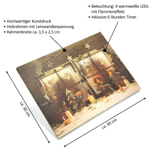Tablou iluminat 9 leduri efect lumanare cu timer - 30x40cm - print digital pe canvas - Fereastra X-mas - Img 5