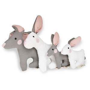 Jucarie caini HENRY din bumbac 100% BIO, umplut cu bumbac organic reciclat - figura iepure - marime 16x16cm - gri roz alb - Img 2