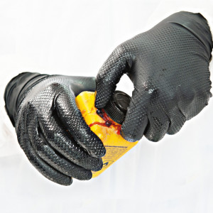 Manusi unica folosinta POWER GRIP - nitril fara pudra culoare negru - anti-alunecare cu grip - marime XL - 50 buc