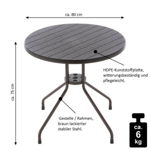 Masa tip Bistro lemn design - 80x80x75 cm - rotunda ABS culoare maro inchis