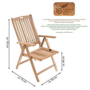 Scaun pentru terasa pliabil din lemn de TEAK - reglabil in 5 puncte - Img 2