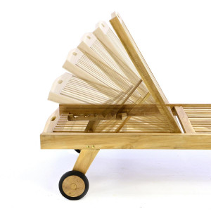 Sezlong pliabil Divero din lemn de TEAK 200x57x34 cm - pliabil cu roti - Img 4
