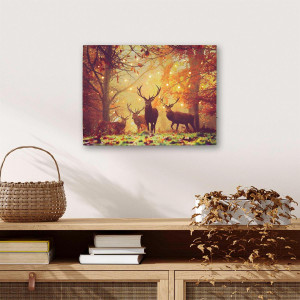 Tablou iluminat 30 leduri cu timer - 30x40cm - print digital pe canvas - cerbi in padure