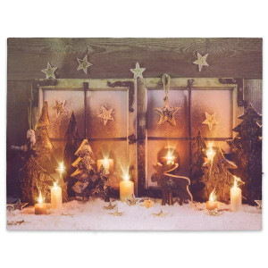 Tablou iluminat 9 leduri efect lumanare cu timer - 30x40cm - print digital pe canvas - Fereastra X-mas - Img 6