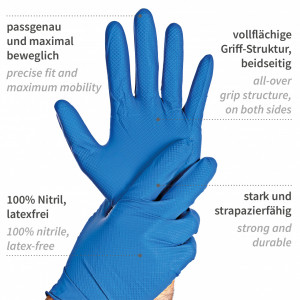 Manusi unica folosinta POWER GRIP - nitril fara pudra culoare albastre - anti-alunecare cu grip - marime XL - 50 buc - Img 2