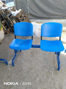 Scaun din plastic PPN - sezut, spatar culoare albastru- cadru metalic de prindere pe banca - model 1215 - Img 2