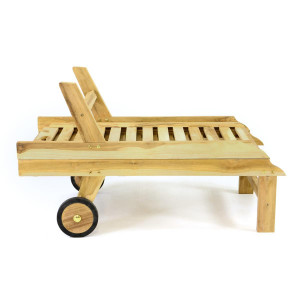 Sezlong pliabil Divero din lemn de TEAK 200x57x34 cm - pliabil cu roti - Img 6