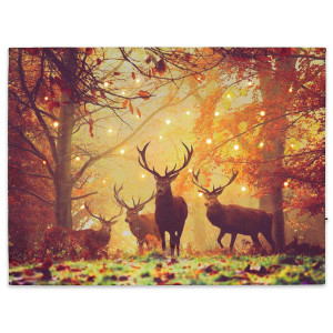 Tablou iluminat 30 leduri cu timer - 30x40cm - print digital pe canvas - cerbi in padure - Img 3