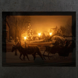 Tablou iluminat cu 3 leduri cu timer - 30x40cm - print digital pe canvas - Sanie trasa de cai - Img 4