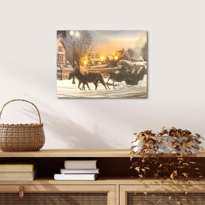 Tablou iluminat cu 3 leduri cu timer - 30x40cm - print digital pe canvas - Sanie trasa de cai - Img 7