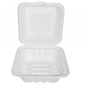 Caserola bio Take-Away HAMBURGER - din trestie zahar - alb, 15x15x8,5 cm