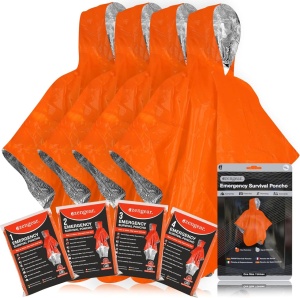 Patura hipotermie aZENGEAR tip poncho 2 fete argintiu/orange - din Mylar - impermeabila, cu gluga - rezistenta la vant, in Kit de salvare - 100x130 cm - Img 2