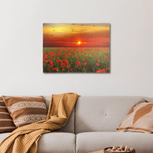 Tablou iluminat 1 led cu timer - 30x40cm - print digital pe canvas - camp de maci - Img 2