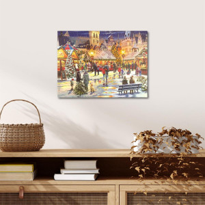 Tablou iluminat 2 leduri cu timer - 30x40cm - print digital pe canvas - Targ de Craciun - Img 8
