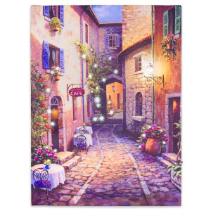 Tablou iluminat 31 leduri fibra cu timer - 30x40cm - print digital pe canvas - alee oras vechi - Img 4
