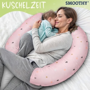 Pernă de alăptare - pozitionare pentru mama SMOOTHY® XXL Premium pentru dormit pe o parte - husa din bumbac - umplutura cu perle EPS - Img 2