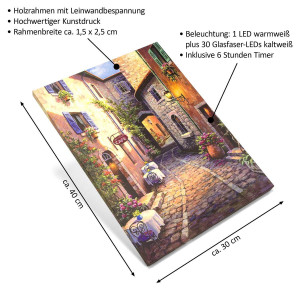 Tablou iluminat 31 leduri fibra cu timer - 30x40cm - print digital pe canvas - alee oras vechi - Img 5