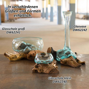 Vaza din sticla pe suport din radacina de lemn - 28x12x16 cm - produs unicat - Img 5