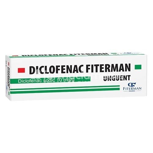 Diclofenac 1% unguent, cu efect antiinflamator, indicat in tratamentul simptomatic al durerii, de la 14 ani, tub 35 g, Fiterman Pharma