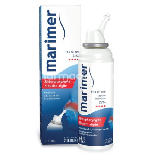 Marimer fluidifiant spray, recomandat in tratamentul sinuzitei si rinofaringitei, fluidifica si ajuta la eliminarea mucusului din nas, efect antiinflamator, antibacterian si purificator, ajuta la desfundarea nasului, de la 6 ani, 100ml, Laboratoires