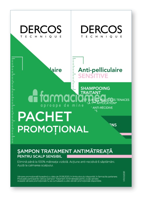 Vichy Dercos Pachet sampon antimatreata piele si scalp sensibil, 200 ml, 2 flacoane