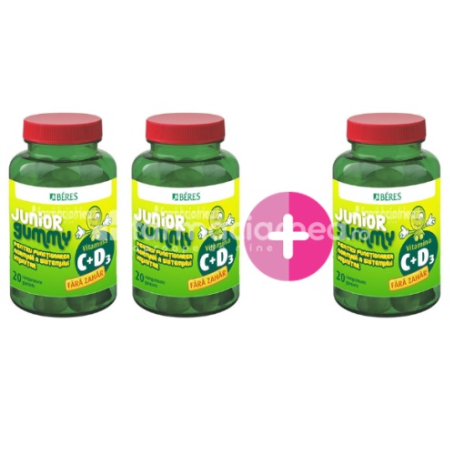 Vitamina C si D3 Junior Gummy, 20 comprimate gumate 2 + 1 Cadou, Beres