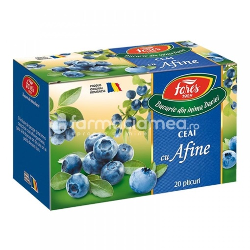 Ceai cu Afine, indicat in afectiuni oculare, in diabet zaharat, hipovitaminoza, 20 plicuri, Fares