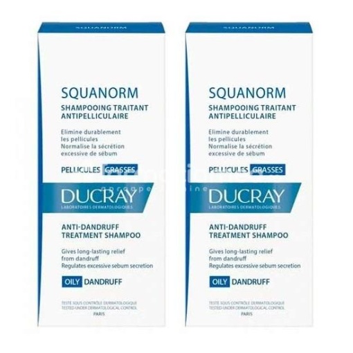 DUCRAY Squanorm Pachet sampon anti-matreata grasa, 200 ml, 2 flacoane 1+50%