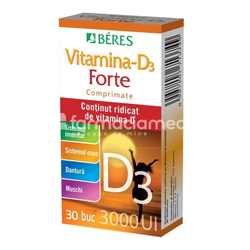 Vitamina D3 Forte 3000UI, 30 comprimate, Beres