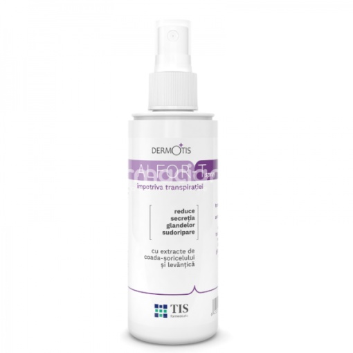 Alfor-T solutie, sub forma de spray, ce contine extracte de coada-soricelului si levantica, impotriva transpiratiei excesive a picioarelor, antebratelor si axilelor, 110ml, Tis Farmaceutic