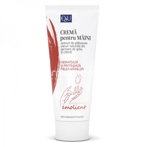 Crema emolienta pentru maini Q4U, cu extract de galbenele, uleiuri naturale din germeni de grau si catina, hidrateaza si protejeaza pielea mainilor, 100ml, Tis Farmaceutic