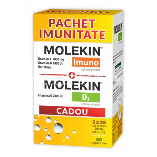 Molekin Imuno x 2 cutii x 30 cpr film + D3 2000UI x 60 cpr, Zdrovit