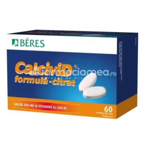 CalciviD citrat - Calciu si Vitamina D, 60 de comprimate filmate, Beres - Img 1