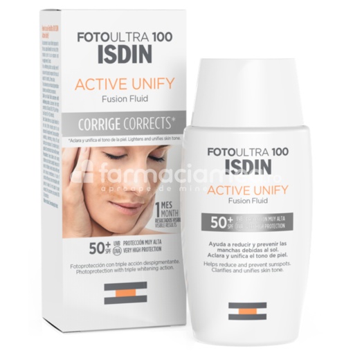 Isdin Fotoultra 100 Active Unify Fluid Protectie Solara pt Fata SPF50+ 50ml