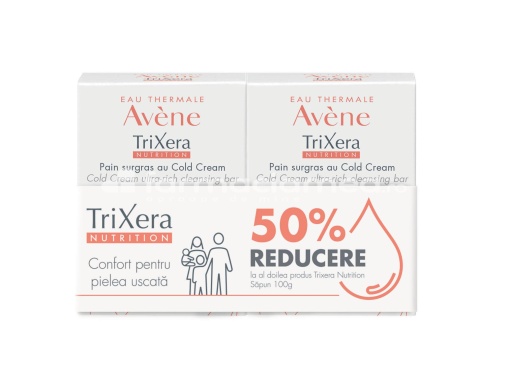 Avene Pachet Trixera nutition sapun, indicat in cazul pielii foarte uscate, 100g, 1+1 cu 50% reducere la al doilea produs