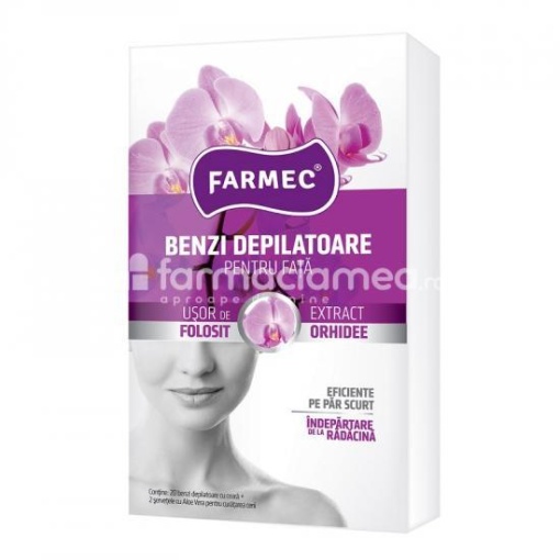 Benzi depilatoare pentru fata cu extract de orhidee, 10 x 2 bucati, Farmec