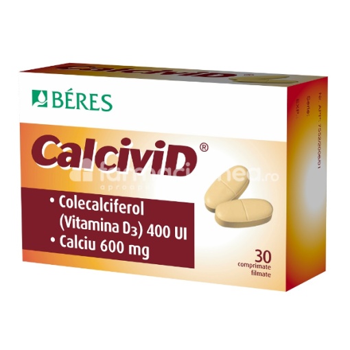 Calcivid 600 mg / 400 UI - Calciu si Vitamina D, 60 comprimate filmate, Beres