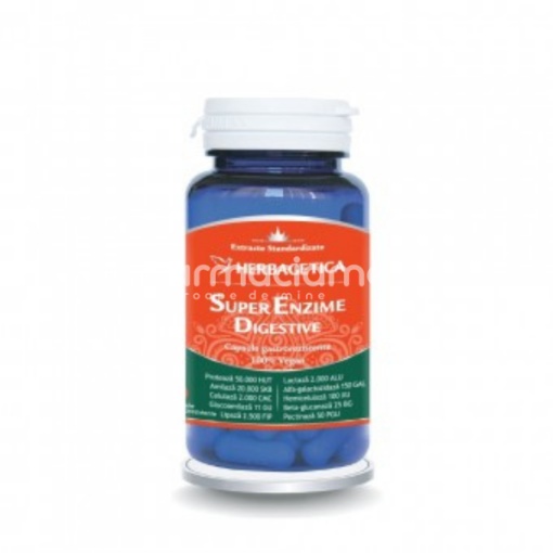 Super Enzime Digestive, faciliteaza digestia alimentelor, reduce balonarea, flatulenta si spasmele, 30 capsule, Herbagetica