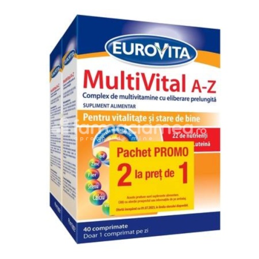 Eurovita MultiVital A-Z, 40 comprimate Pachet 1+1 Cadou, Perrigo