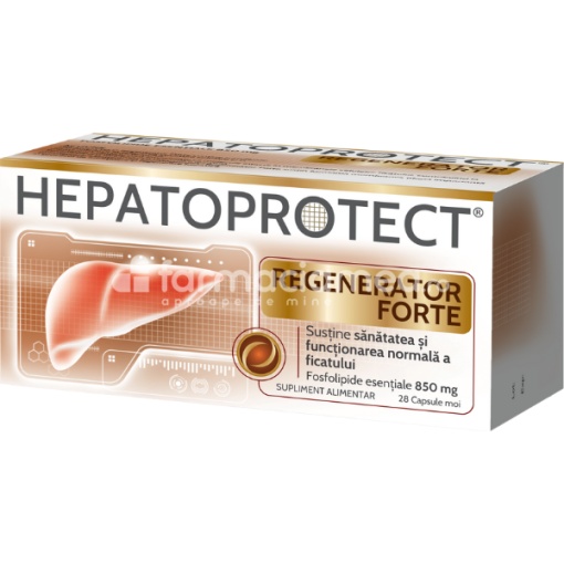 Hepatoprotect Regenerator Forte, contine fosfolipide esentiale, recomandat pentru intretinerea si regenerarea ficatului, 28 de capsule moi, Biofarm