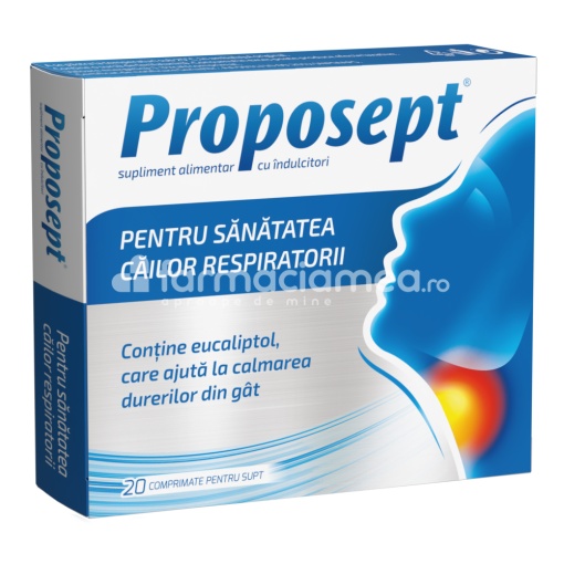 Proposept, vitamina C, propolis, durere in gat, calmeaza durerile in gat, sustine imunitatea, elibereaza caile respiratorii, peste 6 ani, 20 de comprimate de supt, Fiterman Pharma