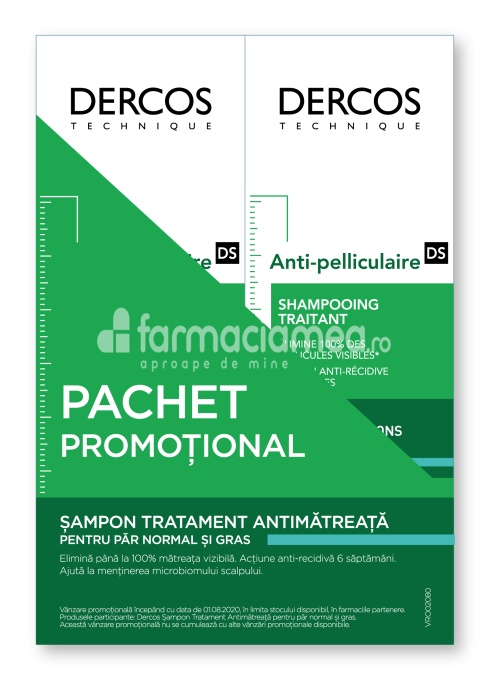 Vichy Dercos Pachet sampon antimatreata par normal-gras, 200 ml, 2 flacoane