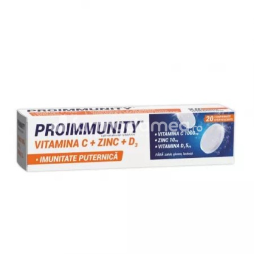 Proimmunity Vitamina C + Zinc + D3, 20 comprimate, Fiterman Pharma