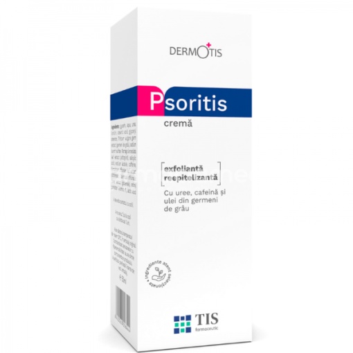 Psoritis crema DermoTis, cu uree, cafeina si ulei din germeni de grau, destinata ingrijirii pielii uscate si acoperite cu scuame, 50ml, Tis Farmaceutic