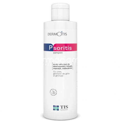 Sampon Psoritis cu uree 10% DermoTis, germeni de grau si ghimpe, indicat pentru scalp afectat de descuamari, iritatii, roseata, mancarimi, 100ml, Tis Farmaceutic
