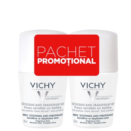 Vichy Deo Bipack Roll on fara Parfum 48h 50ml Pachet Promotional