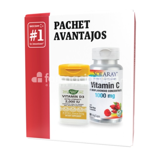 Vitamina C 1000mg, 100 capsule & Vitamina D3 2000UI, 30 capsule, Secom