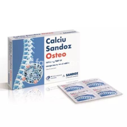 Calciu Sandoz Osteo, 1000 mg/880 UI, 30 comprimate masticabile, Sandoz