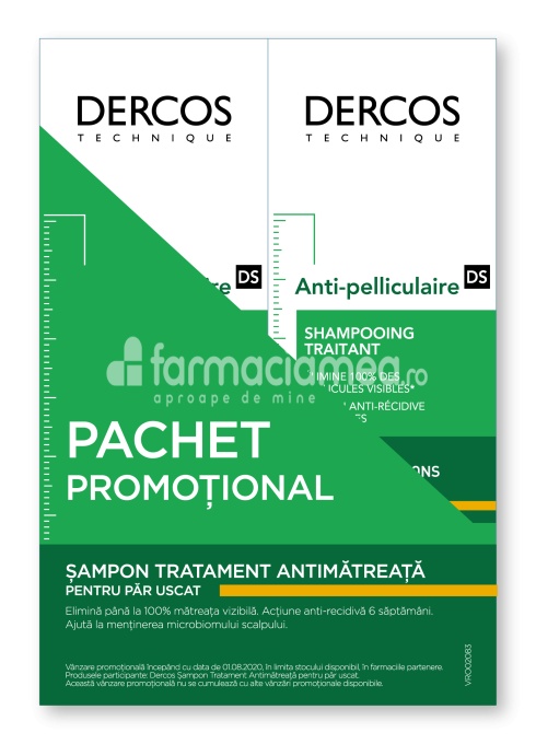 Vichy Dercos Pachet sampon antimatreata par uscat,200 ml, 2 flacoane