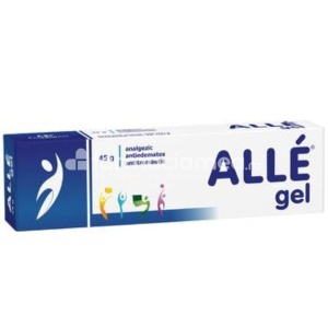 Alle gel, contine diclofenac sodic, indicat in boli venoase si edem local, cu efect antiinflamator, analgezic, antiedematos si antitrombotic, flacon 45 g, Fiterman Pharma